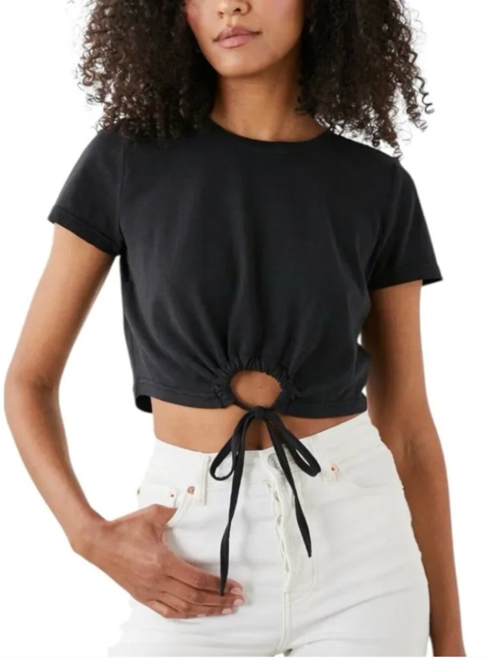 Rails Black Zena Tie Front Cropped T-shirt Size XXL